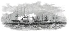 H. M. Steam-Frigate "Cormorant" Passing the Fort of Paranagua, and Engaging, 1850. Creator: Unknown