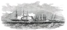 H. M. Steam-Frigate "Cormorant" Passing the Fort of Paranagua, and Engaging, 1850. Creator: Unknown