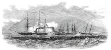H. M. Steam-Frigate "Cormorant" Passing the Fort of Paranagua, and Engaging, 1850. Creator: Unknown