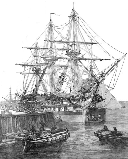 H.M. Screw Line-of-Battle Ship "Caesar", 90, at Portsmouth, 1854. Creator: Edward Duncan.