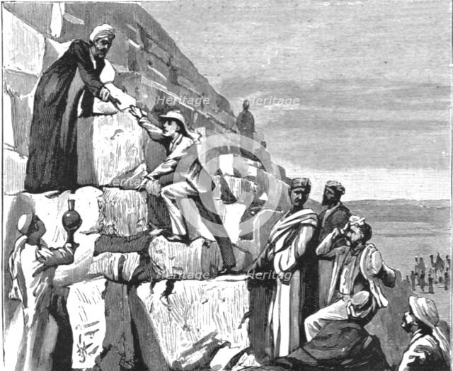 ''H.R.H. The Prince of Wales in Egypt -- The Ascent of the Great Pyramid', 1891. Creator: Unknown.