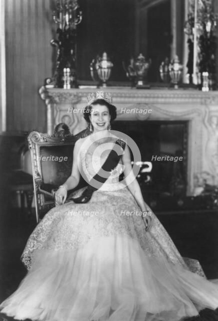HM Queen Elizabeth II at Buckingham Palace, 12th March 1953.  Artist: Sterling Henry Nahum Baron