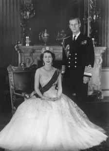HM Queen Elizabeth II and HRH Duke of Edinburgh at Buckingham Palace, 12th March 1953. Artist: Sterling Henry Nahum Baron