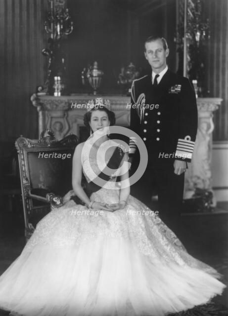 HM Queen Elizabeth II and HRH Duke of Edinburgh at Buckingham Palace, 12th March 1953.  Artist: Sterling Henry Nahum Baron