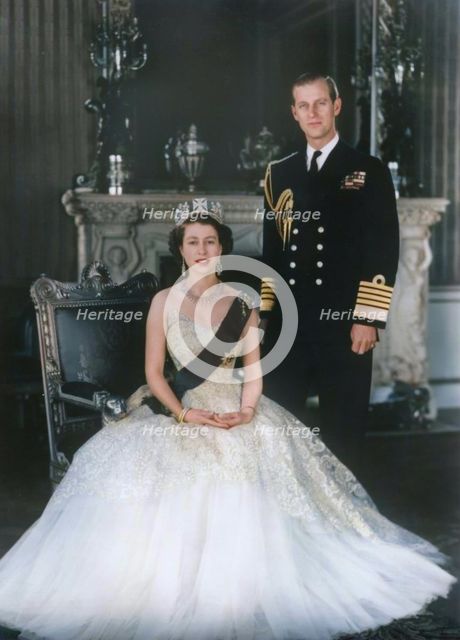 HM Queen Elizabeth II and HRH Duke of Edinburgh at Buckingham Palace, 12th March 1953.  Creator: Sterling Henry Nahum Baron.
