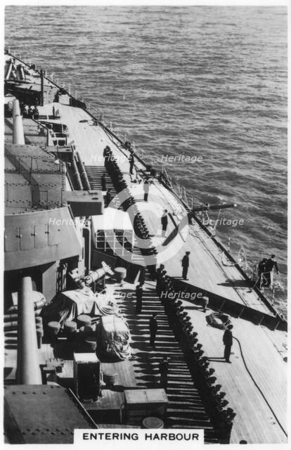 HMS 'Nelson' entering harbour at Portsmouth, 1937. Artist: Unknown