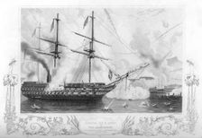 HMS Agamemnon attacking Fort Constantine, 1854 (1857).Artist: H Winkles