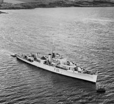 HMS Amethyst (F116) moored off the Plymouth Breakwater, Plymouth, Devon, 1950. Artist: Aerofilms