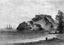 H.M.S. Bacchante off Port George, Grenada, 1880. Creator: John Greenaway