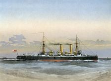 HMS Blenheim Royal Navy 1st class cruiser, 1892. Artist: William Frederick Mitchell