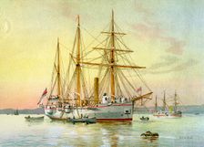 HMS Bramble Royal Navy 1st class gunboat, c1890-c1893.Artist: William Frederick Mitchell