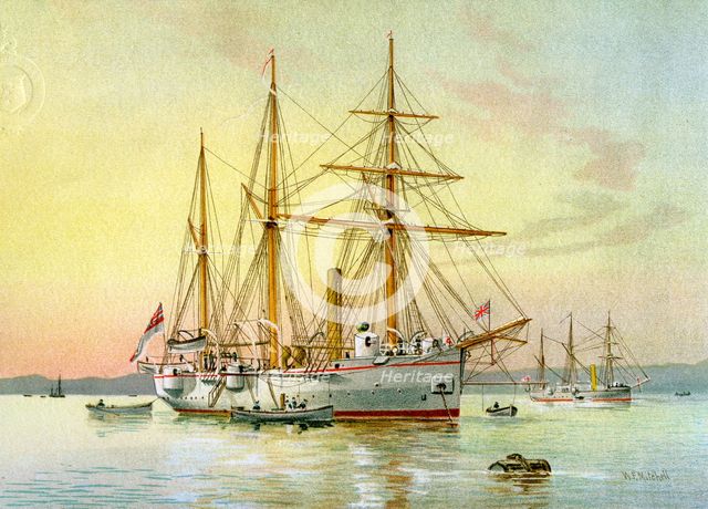 HMS 'Bramble', Royal Navy 1st class gunboat, c1890-c1893.Artist: William Frederick Mitchell