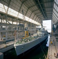 HMS Cleopatra at Devonport frigate complex, Plymouth, Devon, 1977. Creator: Michael Walters
