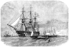 H.M.S. "Colossus", with the Gun-Boat Flotilla, leaving the Motherbank for Portland, 1856. Creator: Smyth