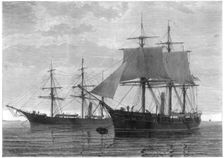 HMS Discovery and HMS Alert British Arctic expedition, 1875.Artist: Wells