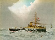 HMS Hero Royal Navy 2nd class battleship, c1890-c1893.Artist: William Frederick Mitchell