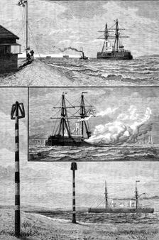 H.M.S. Inflexible at Ports Mouth: 1. swinging compasses off Magnetic Station, Gilkicker Point, 1881. Creator: Unknown