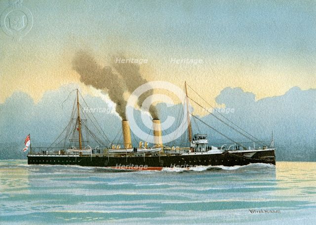 HMS 'Latona', Royal Navy 2nd class cruiser, c1890-c1893.Artist: William Frederick Mitchell