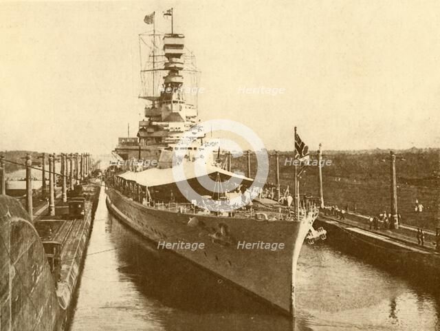 'H.M.S. "Renown" Passing Through the Panama Canal with the Duke and Duchess of York on Board', c1930 Creator: Unknown.