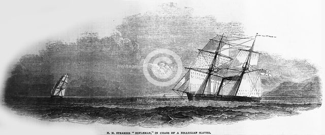 HMS Rifleman Chasing a Brazilian Slave Ship. From: Illustrated London News, December 14, 1850 , 1850