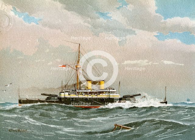HMS 'Rodney', Royal Navy 1st class battleship, c1890-c1893. Artist: William Frederick Mitchell