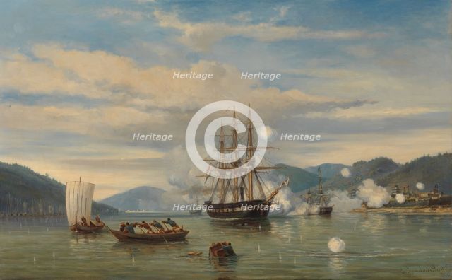 HMS Steam-Powered Battleship Medusa Opening the Shimonoseki Straits, 1864. Creator: Jacob Eduard van Heemskerck van Beest.