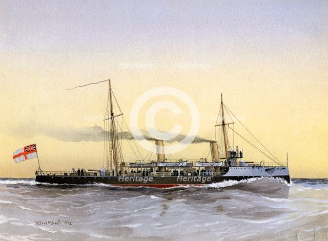 HMS 'Speedwell', Royal Navy torpedo gunboat, 1892.Artist: William Frederick Mitchell