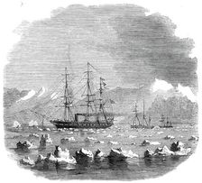 H.M.S. "Termagant" convoying the gun-boats "Grappler" and "Forward" through the Straits..., 1860. Creator: Unknown
