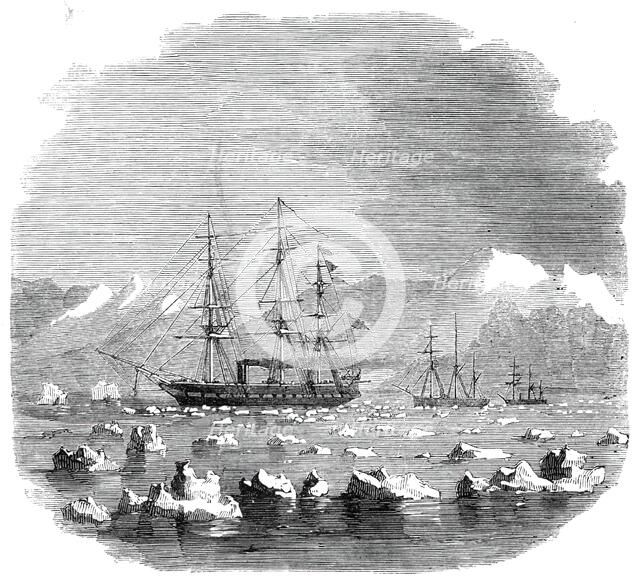 H.M.S. "Termagant" convoying the gun-boats "Grappler" and "Forward" through the Straits..., 1860. Creator: Unknown.