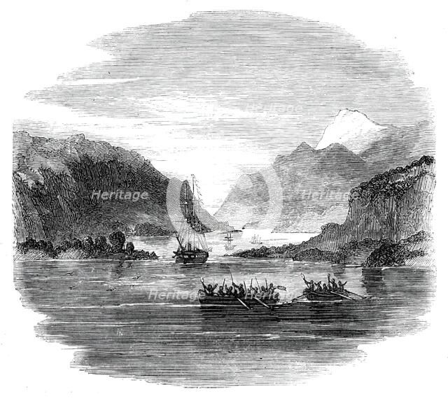 H.M.S. "Termagant" convoying the gun-boats "Grappler" and "Forward" through the Straits..., 1860. Creator: Unknown.