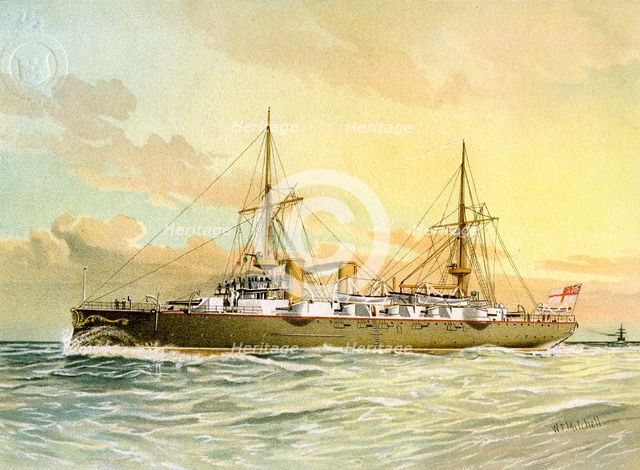 HMS 'Undaunted', Royal Navy 1st class cruiser, c1890-c1893.Artist: William Frederick Mitchell