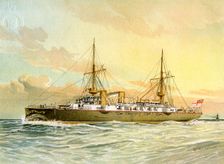 HMS Undaunted Royal Navy 1st class cruiser, c1890-c1893.Artist: William Frederick Mitchell
