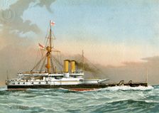 HMS Victoria Royal Navy 1st class battleship, c1890-c1893.Artist: William Frederick Mitchell