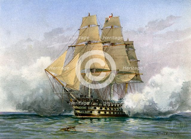 HMS 'Victory', British warship, c1890-c1893.Artist: William Frederick Mitchell