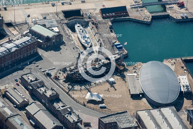 HMS Victory, HMS M33 and the Mary Rose Ship Hall, Portsmouth Historic Dockyard, 2018. Creator: Historic England.