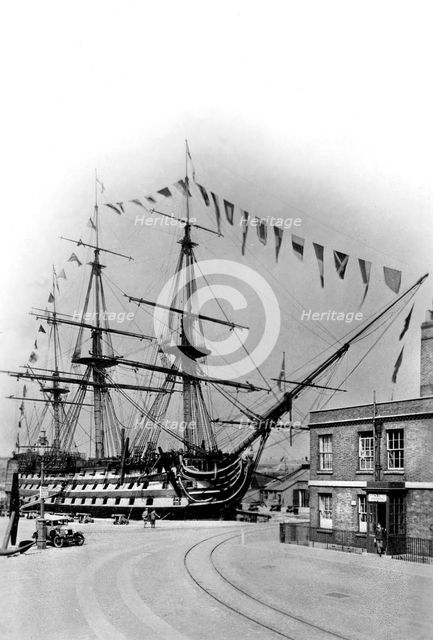 HMS 'Victory', Portsmouth, Hampshire, early 20th century.Artist: Wright & Logan
