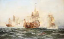 HMS Wachtmeister fighting against the Russian squadron on Juny 4, 1719, 1895