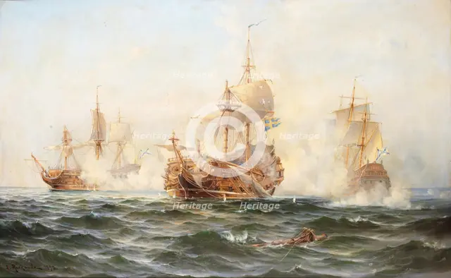 HMS Wachtmeister fighting against the Russian squadron on Juny 4, 1719, 1895.