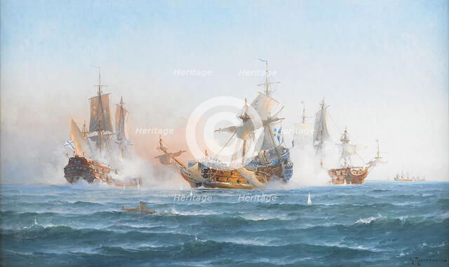 HMS Wachtmeister fighting against the Russian squadron on Juny 4, 1719, 1902. Artist: Richarde, Otto Ludvig (1862-1929)