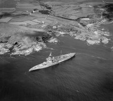 HMS Warspite aground in Prussia Cove, Cornwall, May 1947. Artist: Aerofilms