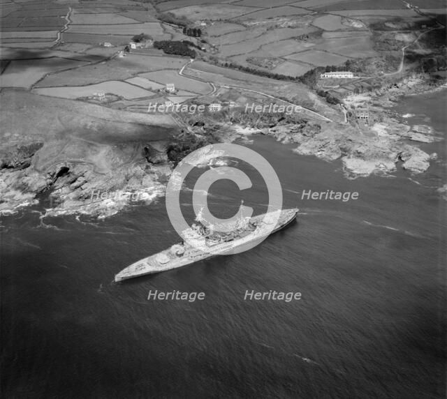 HMS 'Warspite' aground in Prussia Cove, Cornwall, May 1947.   Artist: Aerofilms.