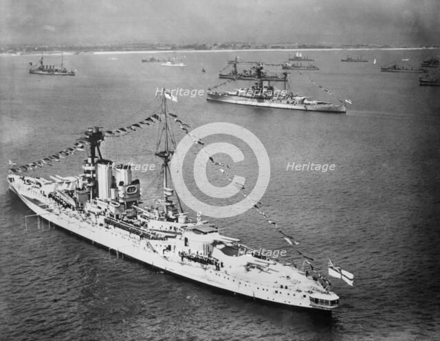 HMS 'Warspite' and other vessels at the Spithead Review off Gosport, Hampshire, 1924. Artist: Aerofilms.