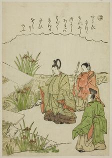 Ho: Yatsuhashi Bridge in Mikawa Province, from the series "Tales of Ise in Fashionable..., c1772/73. Creator: Shunsho