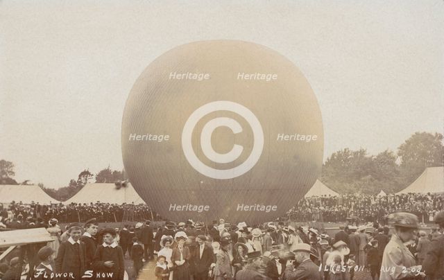 Hot air balloon at Ilkeston Flower Show, Derbyshire, 2nd August 1909. Creator: EB Turner.