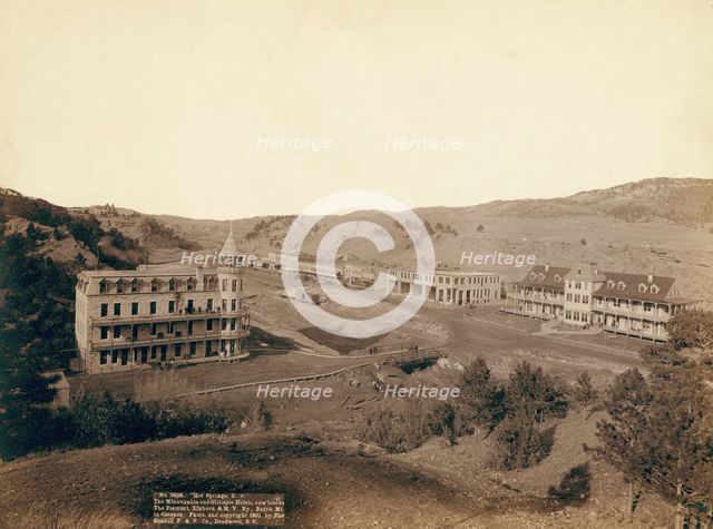 Hot Springs, SD The Minnekahta and Gillispie Hotels, new blocks The Fremont, Elkhorn..., 1891. Creator: John C. H. Grabill.