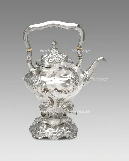 Hot Water Kettle with Stand and Burner, c. 1900. Creator: Gorham Manufacturing Company.