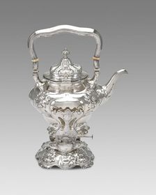 Hot Water Kettle with Stand and Burner, c. 1900. Creator: Gorham Manufacturing Company