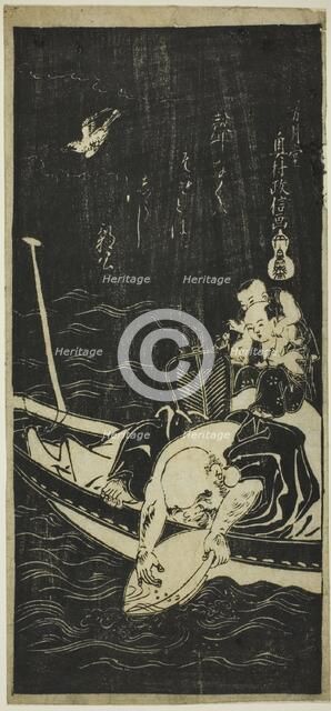 Hotei and Two Children on a Boat, 18th century. Creator: Okumura Masanobu.