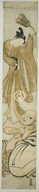 Hotei Balances a Young Man on His Arm, Japan, c. early 1770s. Creator: Masunobu.