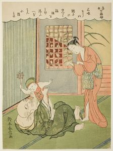 Hotei, from the series "The Seven Gods of Good Luck in Modern Life (Ukiyo shichi fukujin)", c. 1769. Creator: Suzuki Harunobu